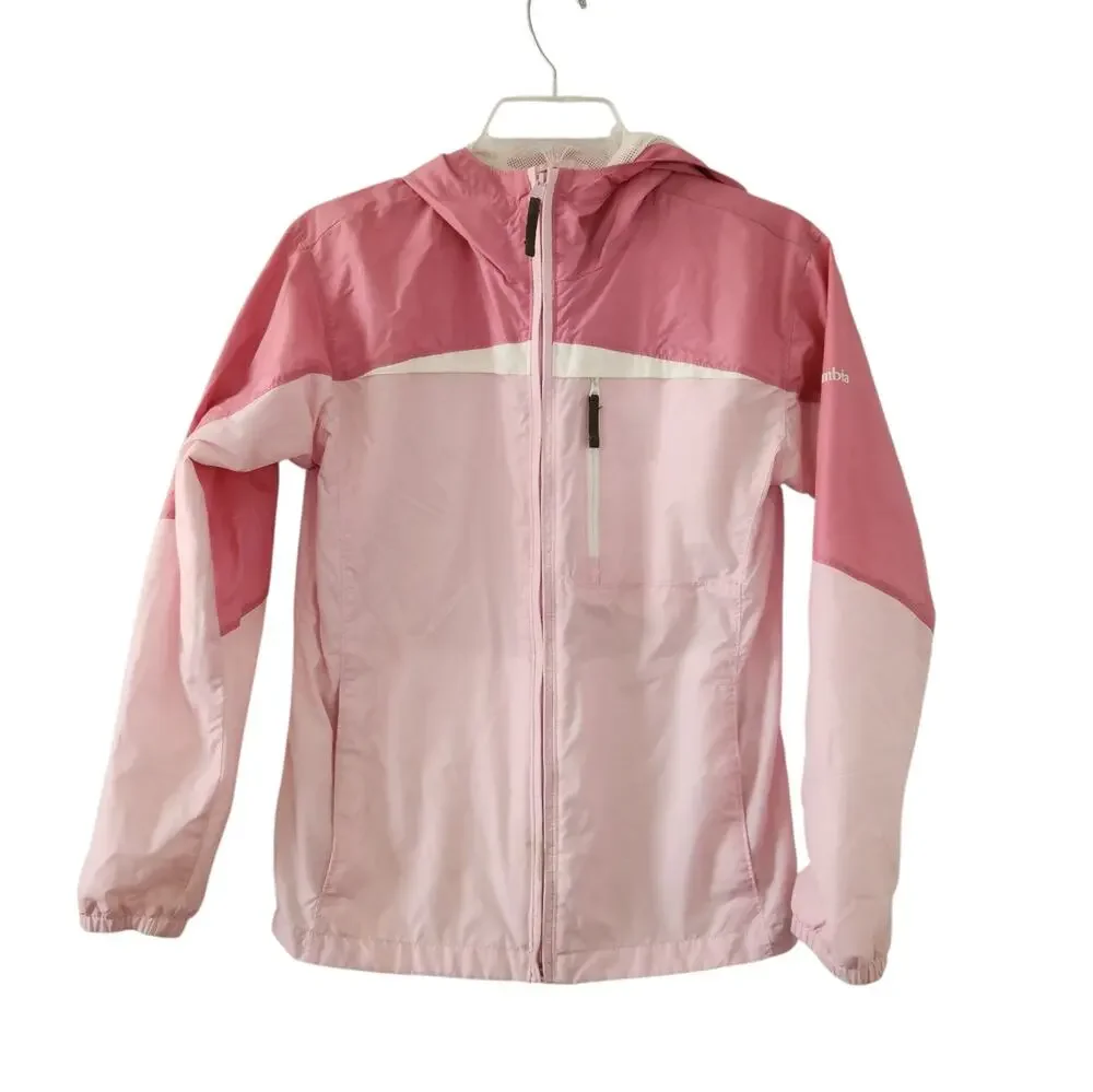 Columbia Windbreaker 14/16 Girls Kids Pink Hooded Lightweight Coat Zip Up
